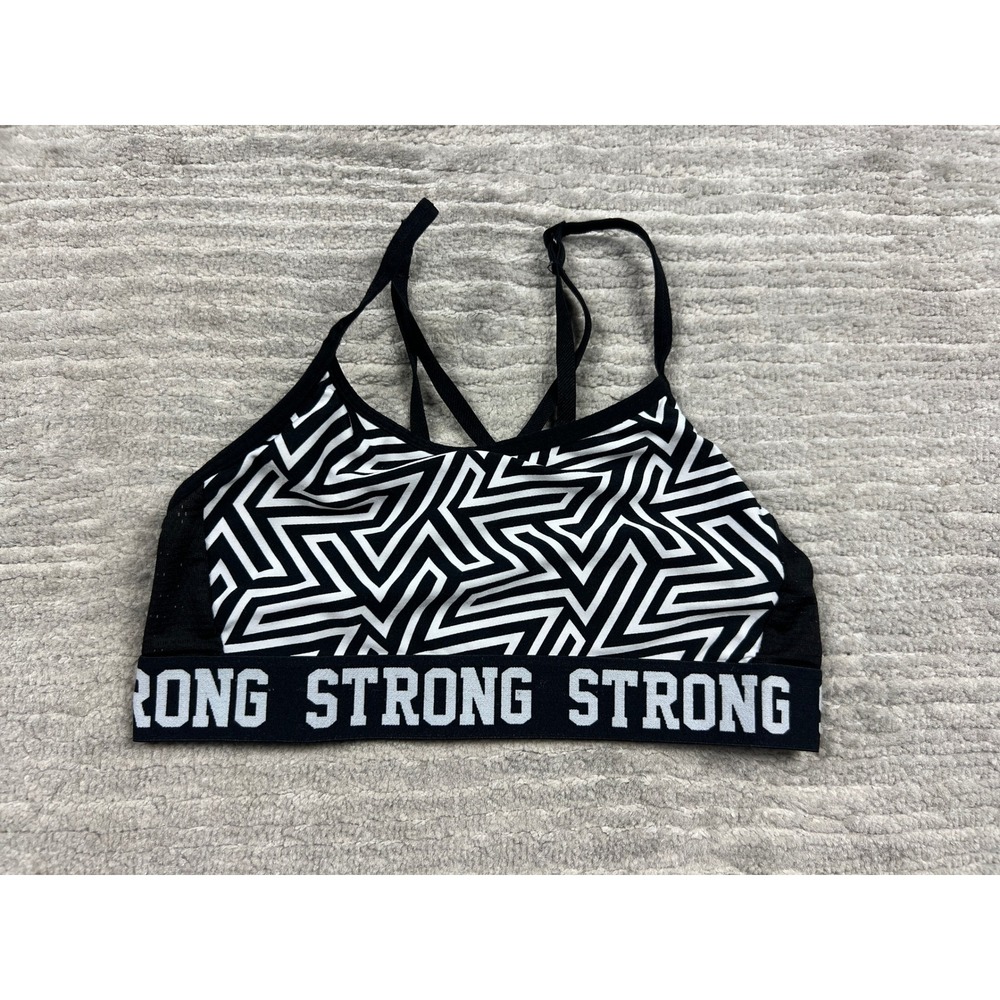 Athletic Works Sports Bra Girls 28 Black Strong Zigzag Geometric Mesh Strappy